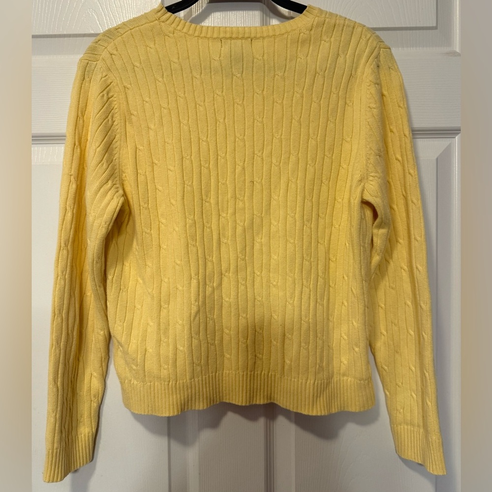 IZOD 100% Cotton Pastel Yellow Preppy Cable Knit Sweater Large - Picture 5 of 10